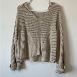American Eagle Cropped Tan Sweater with Hood